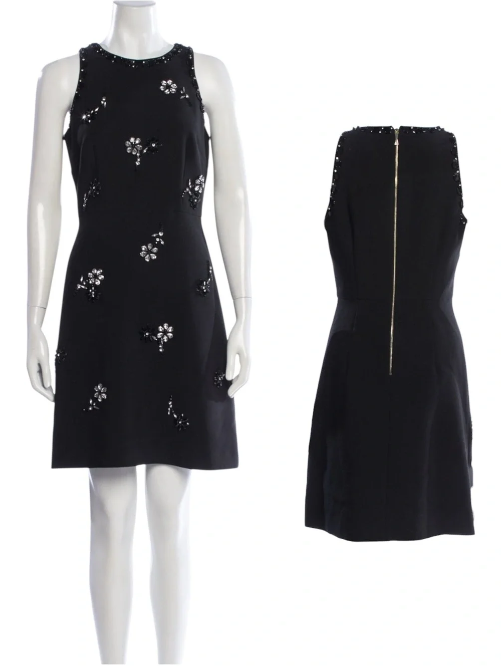 Kate Spade New York Scattered Brooch Rhinestone Beaded Formal Crepe Dress